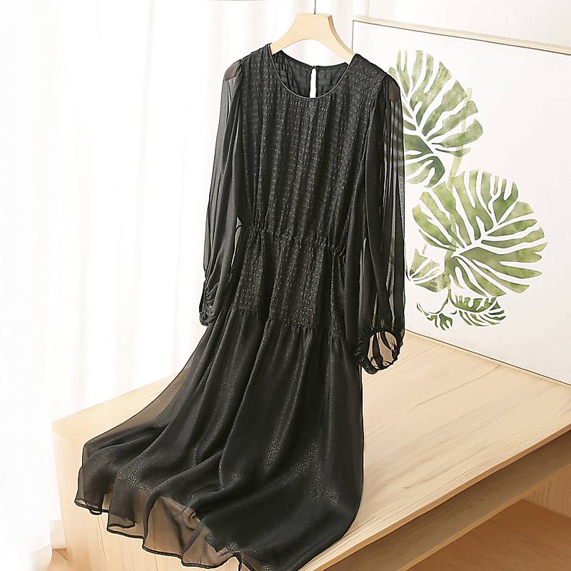 Cabinet goods!Gold Real Silk imported in Lyon, France!Super flash!Giant Beauty Giant!Mulberry silk dress summer