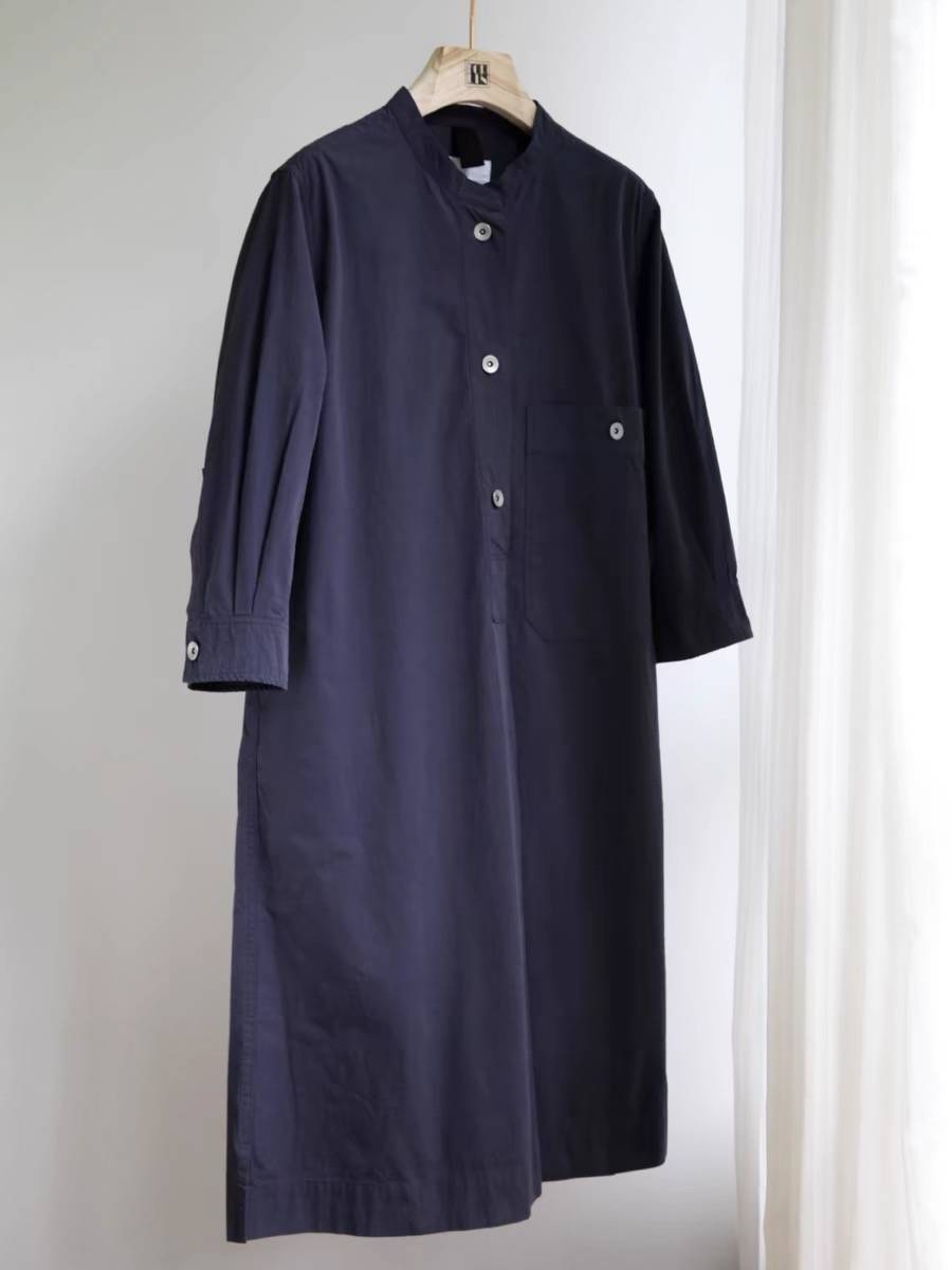 2024 Spring and Summer New MHL style pure cotton stand -up collar high -weaving high -secret work style loose dress mid -length