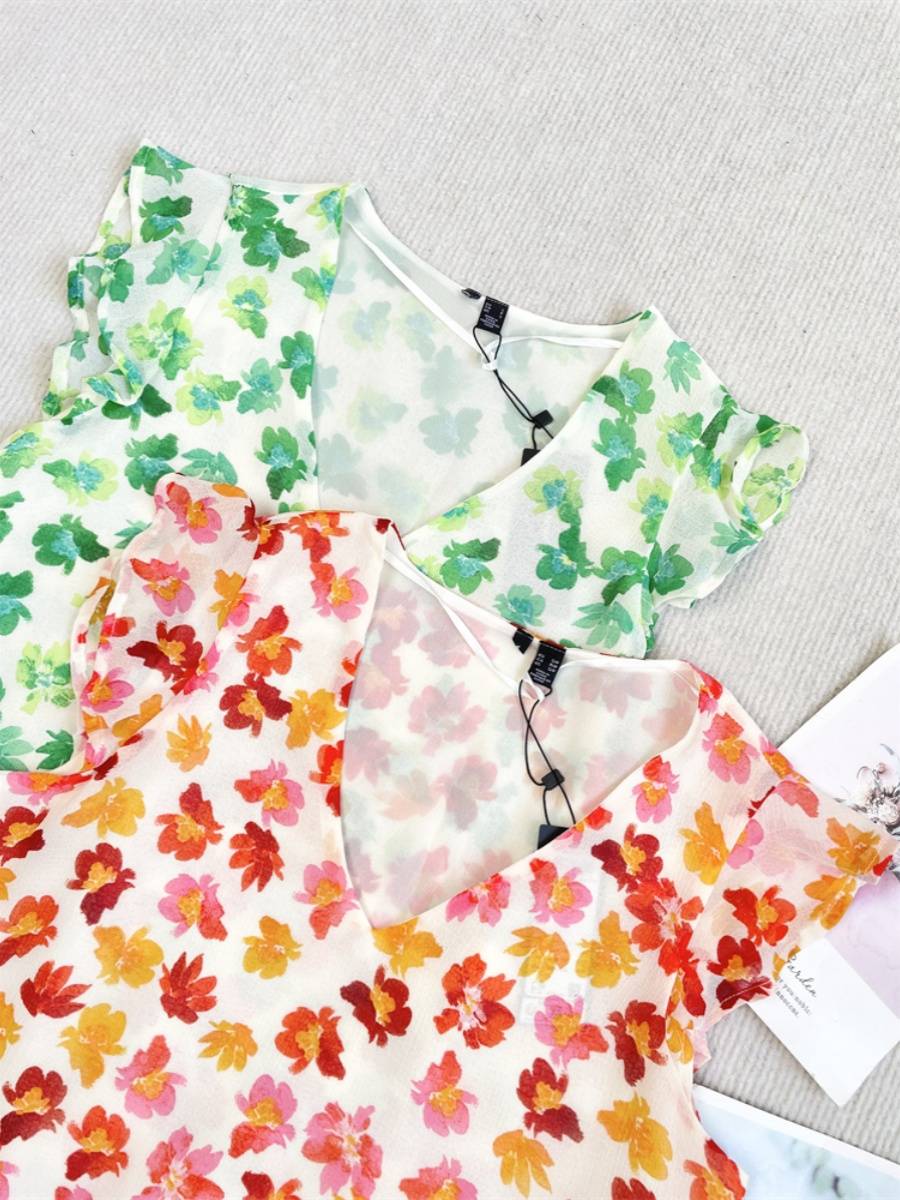 J1 Xiuqi wood ear ear!Northern Europe 2023 New female flower sleeveless shirts, scratch fabrics