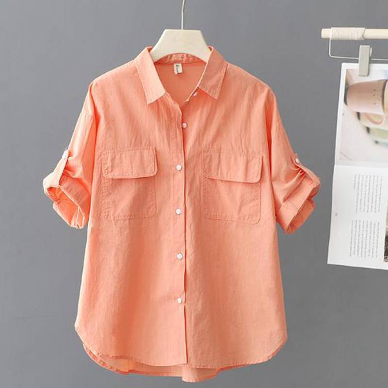 Exit the Italian big -name tail single original single withdrawal cabinet remaining simple cotton short -sleeved shirt feminine shirt top