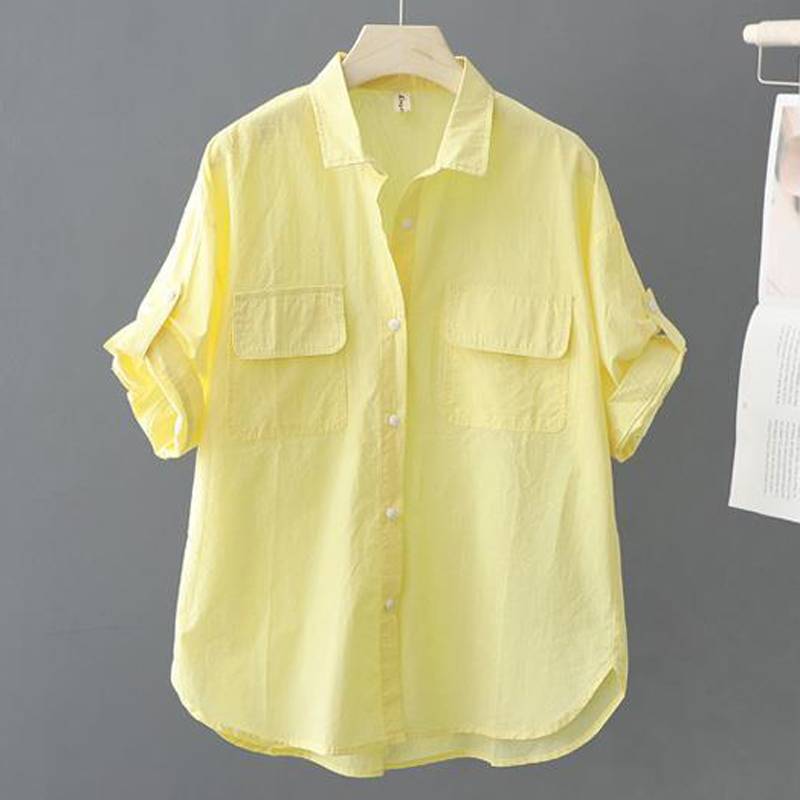 Exit the Italian big -name tail single original single withdrawal cabinet remaining simple cotton short -sleeved shirt feminine shirt top