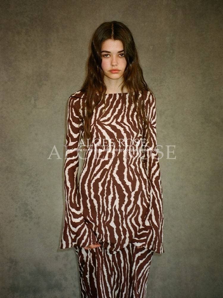 SC Jenmei R all -silk oblique cutting zebra wild sexuality, stripes, elegant mop long sleeve dress