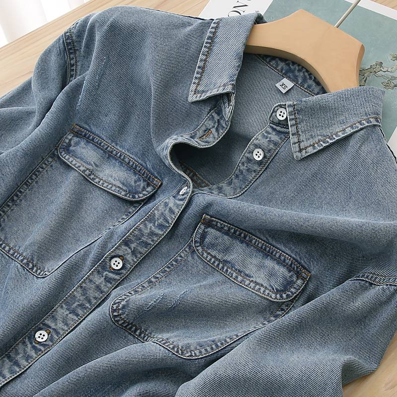 American Single!It's expensive and expensive!Juorou soft and light and smooth!Silk denim shirt loose girl