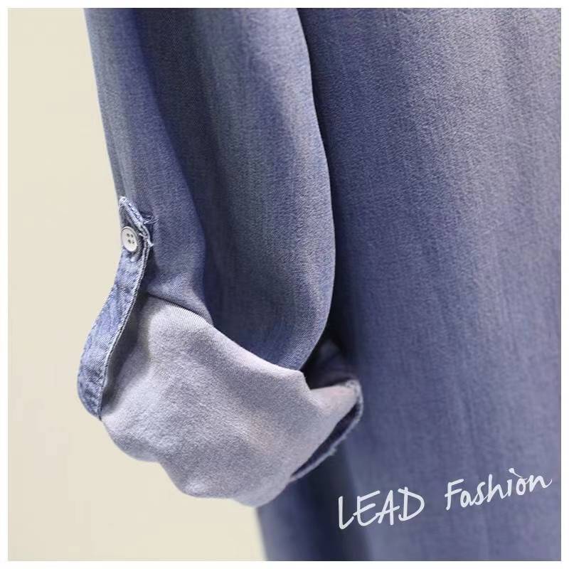 Japanese original single -name counter picking long models cover ass white shirt women's spring season denim shirt long skirt