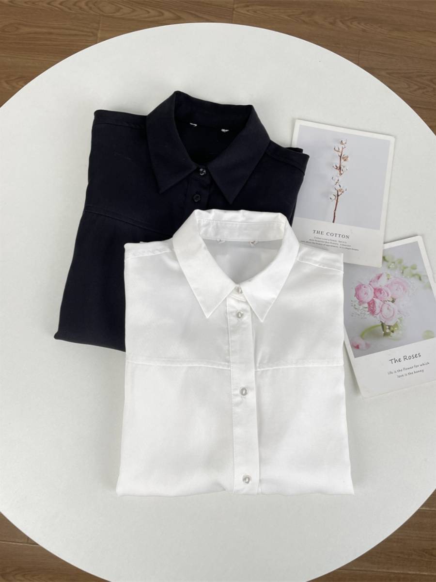J1 Original 65 100%Silk Fabric ~ Russian single 24 spring new black white women's commute shirt top