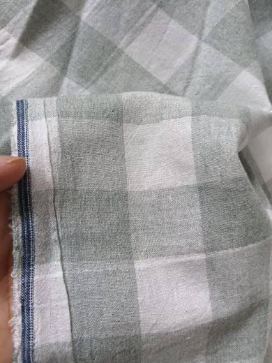 605 cotton and hemp water washing color weaving green grid width 160cm summer clothing fabric tail goods