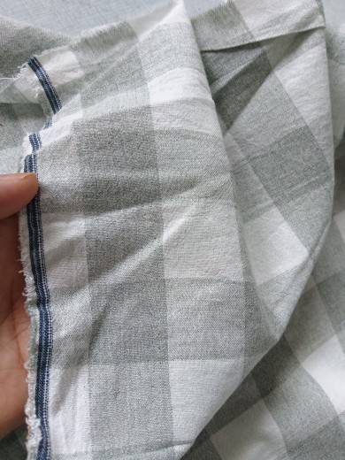 605 cotton and hemp water washing color weaving green grid width 160cm summer clothing fabric tail goods