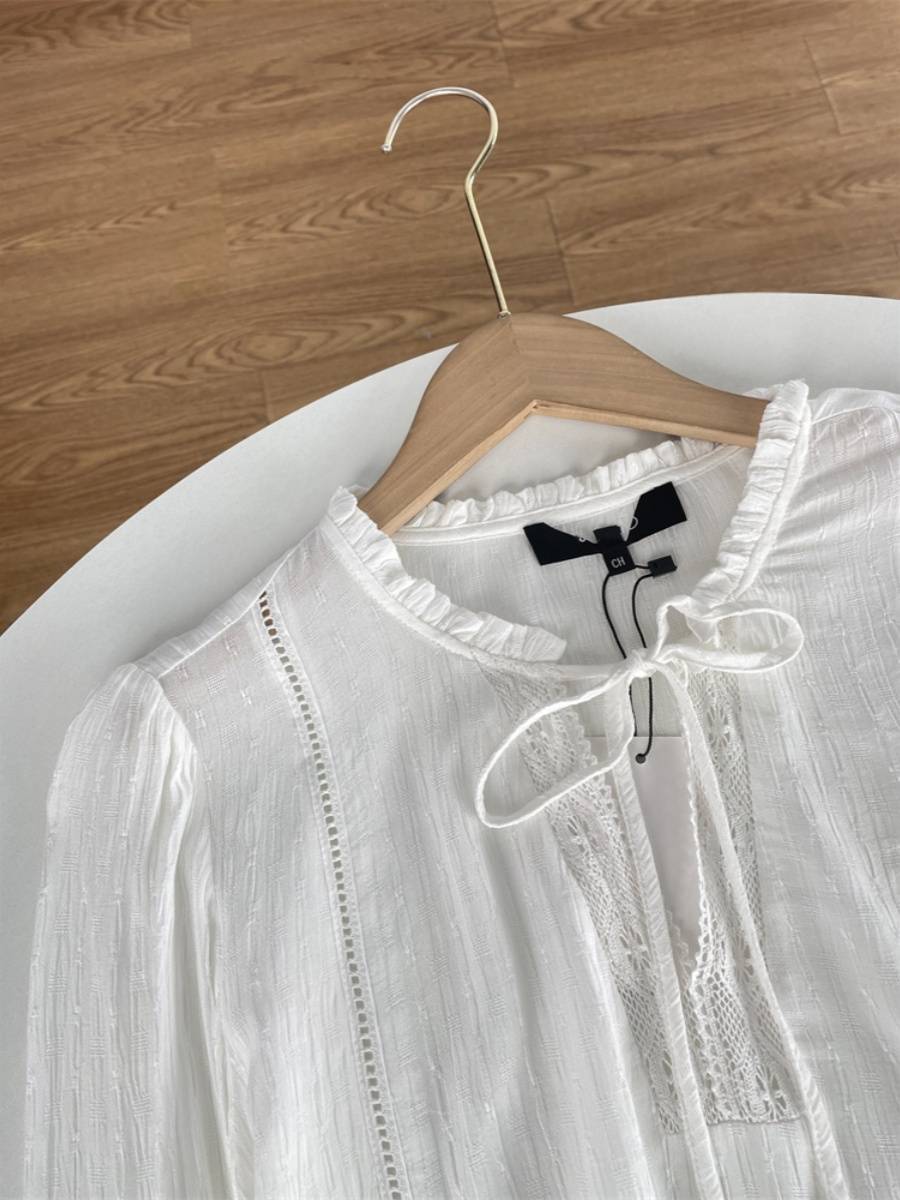 F1 Super Fairy Nordic Single Women's Bottom Wrinkle Wrinkle Foody Ear Earlier Lace Stranging Long -sleeved Shirt