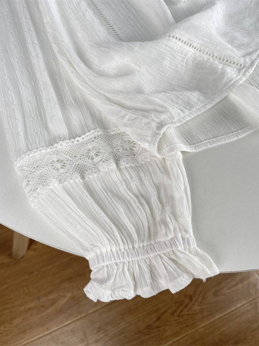 F1 Super Fairy Nordic Single Women's Bottom Wrinkle Wrinkle Foody Ear Earlier Lace Stranging Long -sleeved Shirt