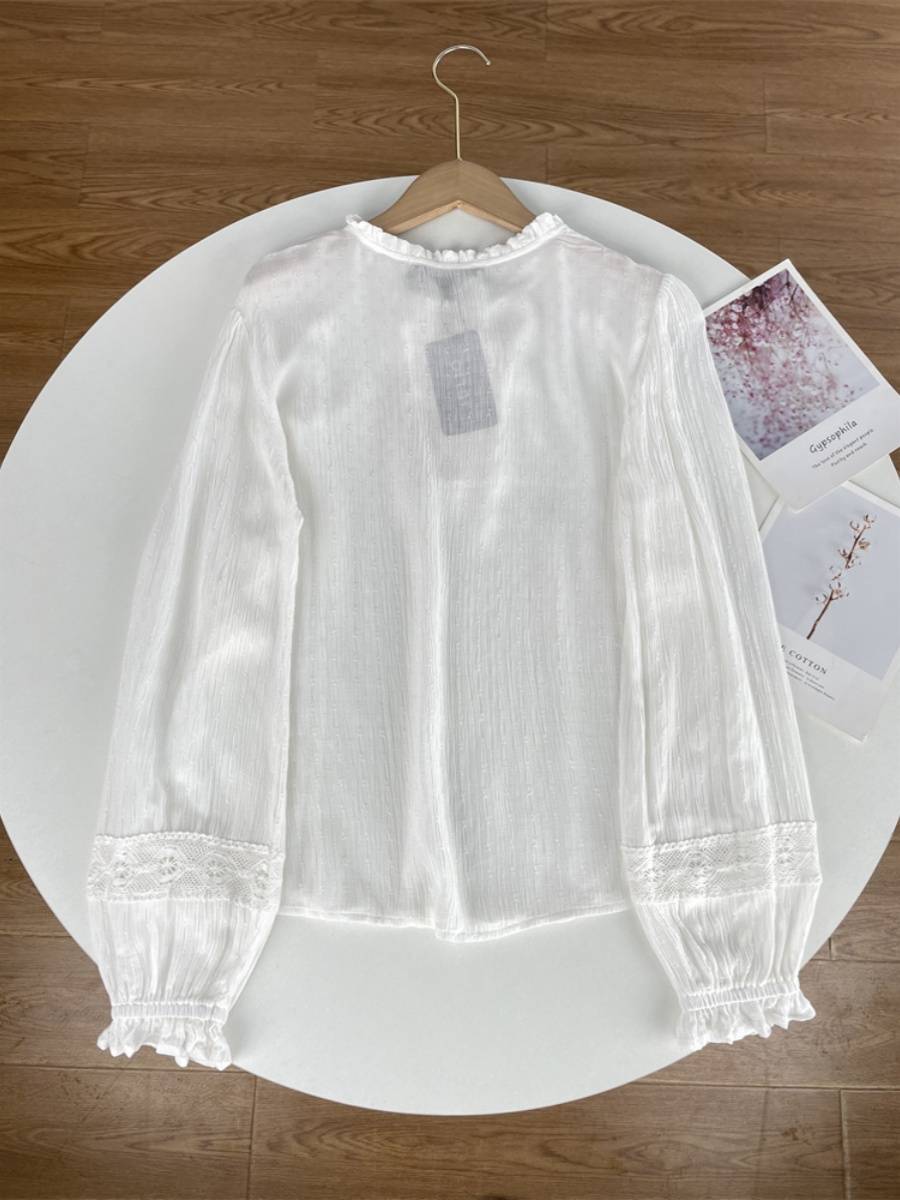 F1 Super Fairy Nordic Single Women's Bottom Wrinkle Wrinkle Foody Ear Earlier Lace Stranging Long -sleeved Shirt