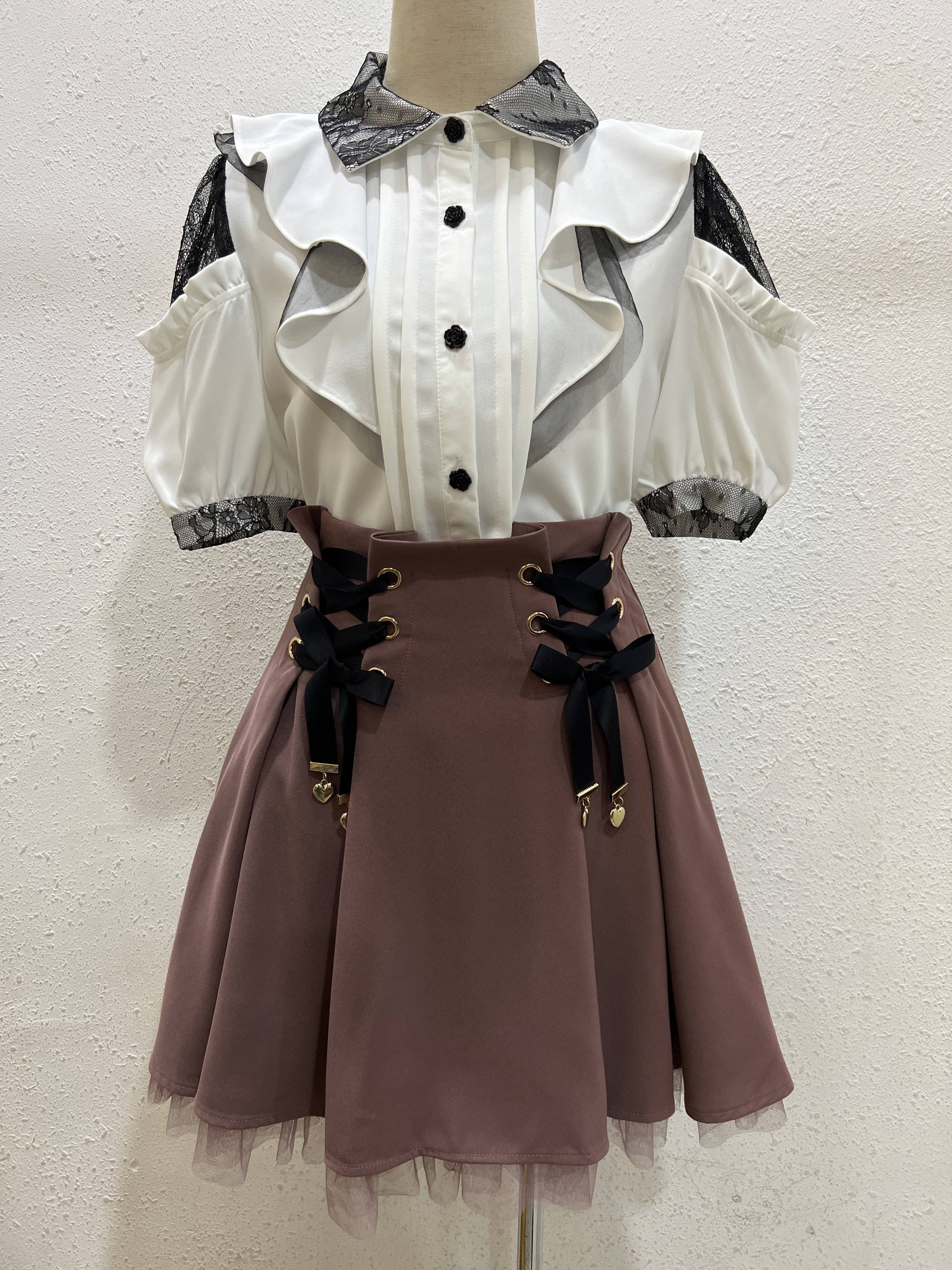 Daily single Rojita Lolita Land Land Land Lace Stranging Pearl Drilling Together Shirt Bow Shirt