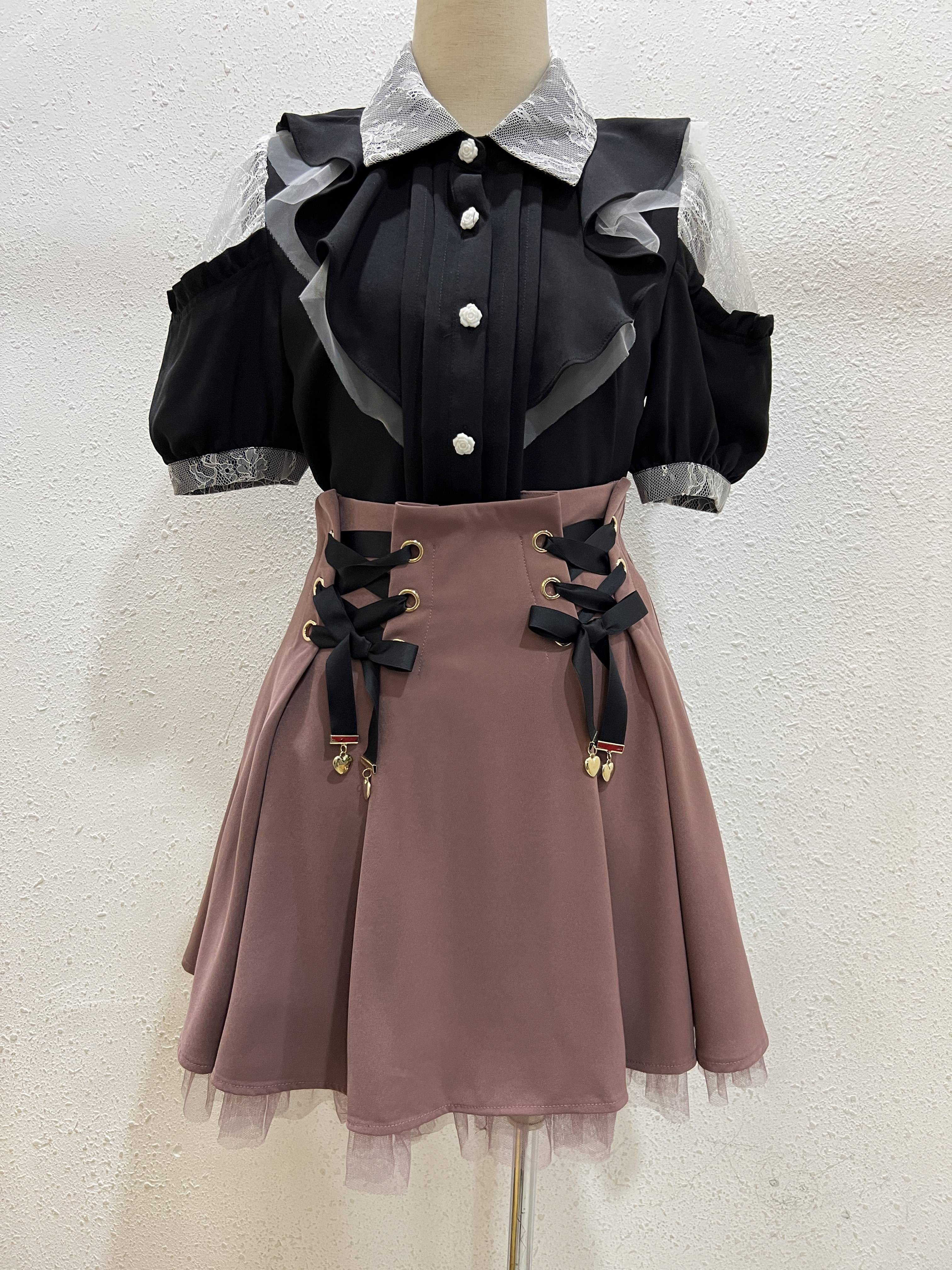 Daily single Rojita Lolita Land Land Land Lace Stranging Pearl Drilling Together Shirt Bow Shirt