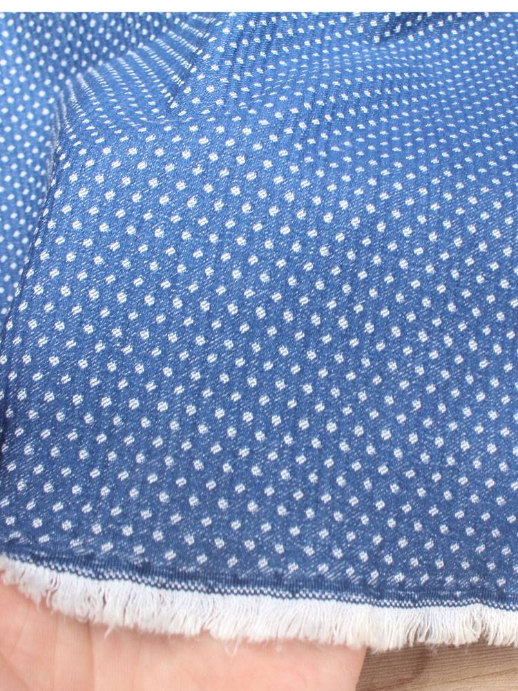 Dark blue bottom embroidered blooming ripple dot dots elastic denim fabric clothes clothing skirt short pants fabric