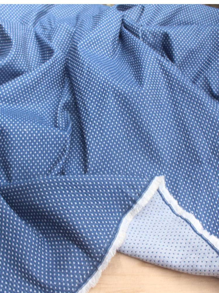 Dark blue bottom embroidered blooming ripple dot dots elastic denim fabric clothes clothing skirt short pants fabric