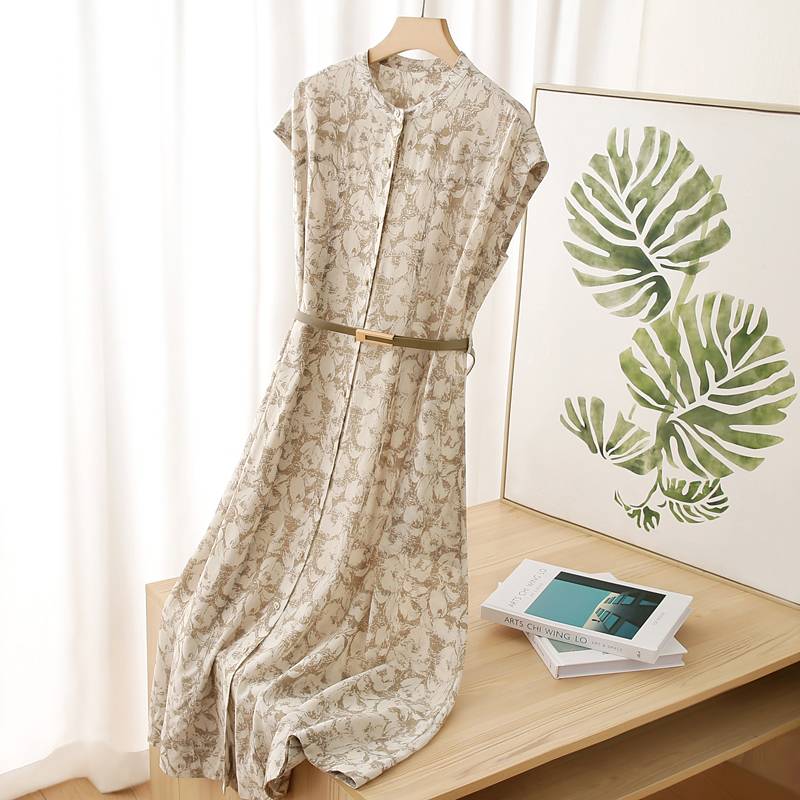 Foreign factory!Real materials!18 Mimi 04 Double 1!Light luxury high -end printed long dress