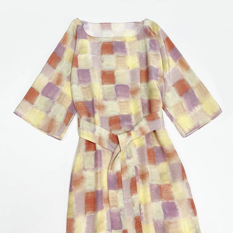 Mediterranean series ~ Spanish royal block watercolor printed loose straight real dresses mulberry silk skirt