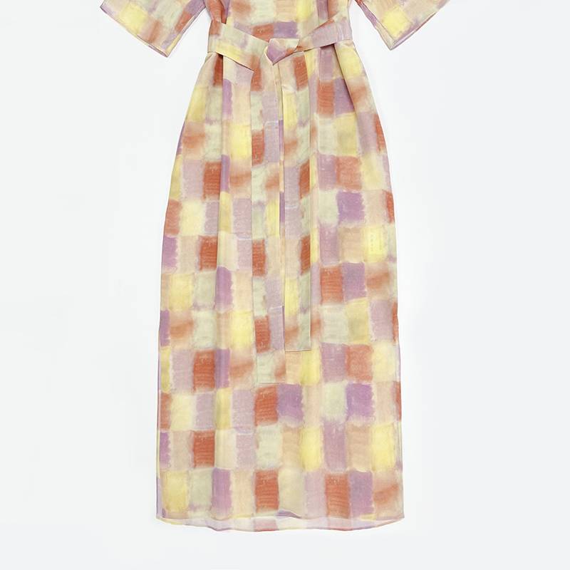 Mediterranean series ~ Spanish royal block watercolor printed loose straight real dresses mulberry silk skirt