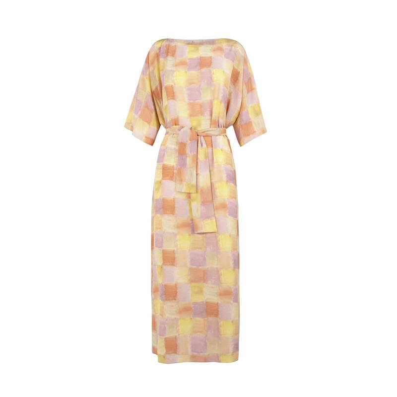 Mediterranean series ~ Spanish royal block watercolor printed loose straight real dresses mulberry silk skirt