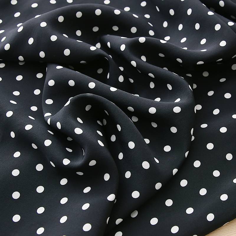 100%mulberry silk!Heavy real silk retro wave dot shirt collar straight tube thin dress mid -length summer summer