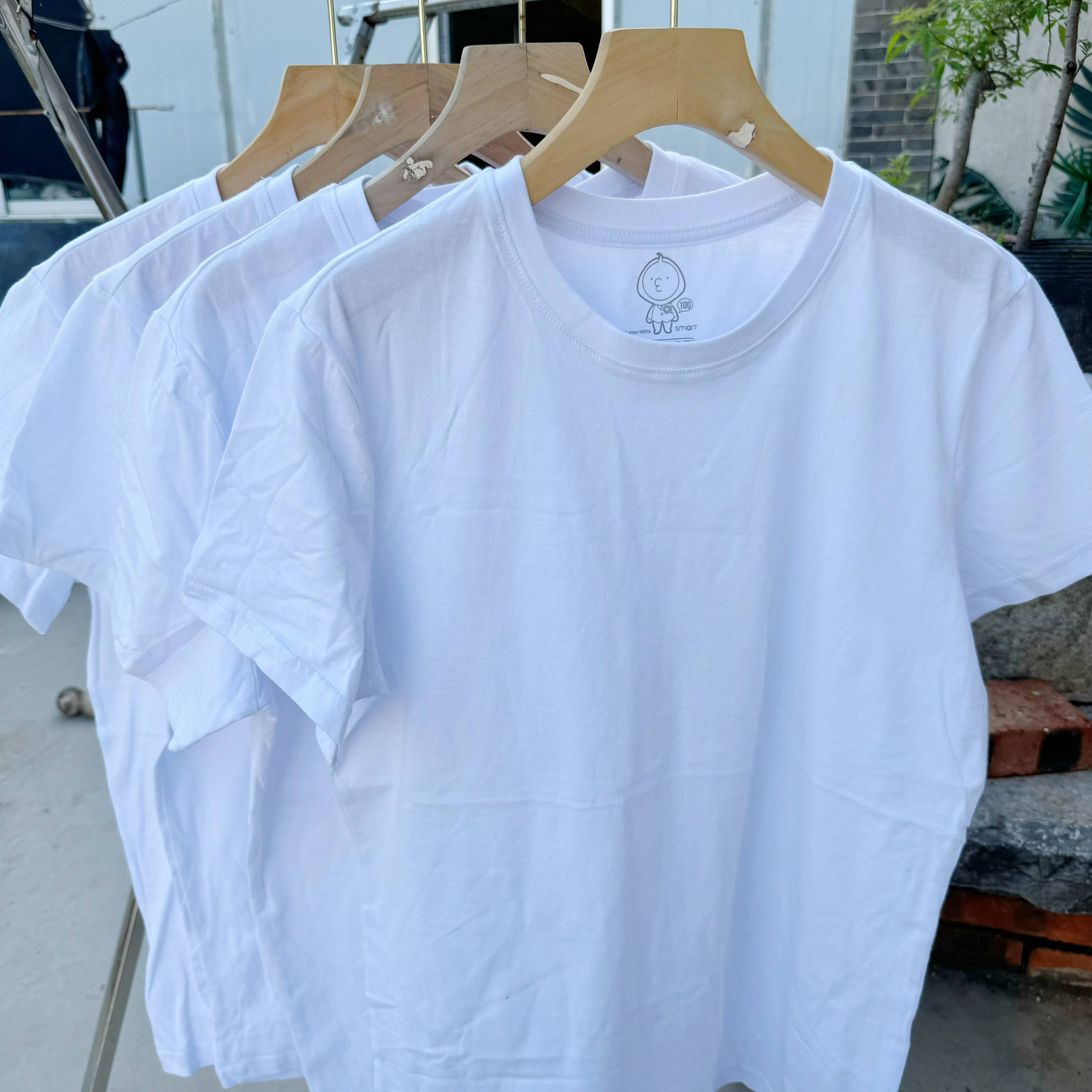 Exit Korean pure cotton white T pure color bottoming T -shirt round neck short -sleeved vintage men and women couples