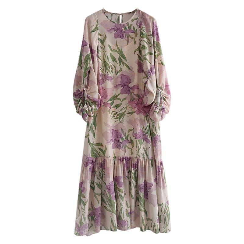 Brand counter withdrawal cabinet Original Single Clear Warehouse True Flower Printing Lantern sleeve Sleeping long dress in a camisole