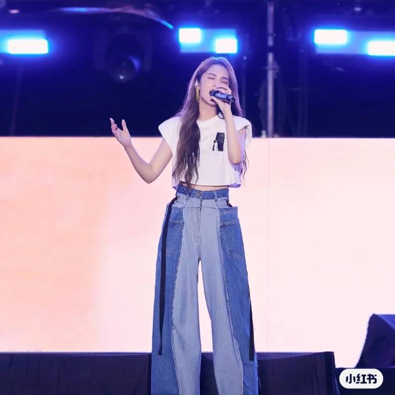 Counter withdrawal brand discount women Yang Yanlin Yang Yanlin's same retro jeans sleeveless T -shirt wide -leg pants