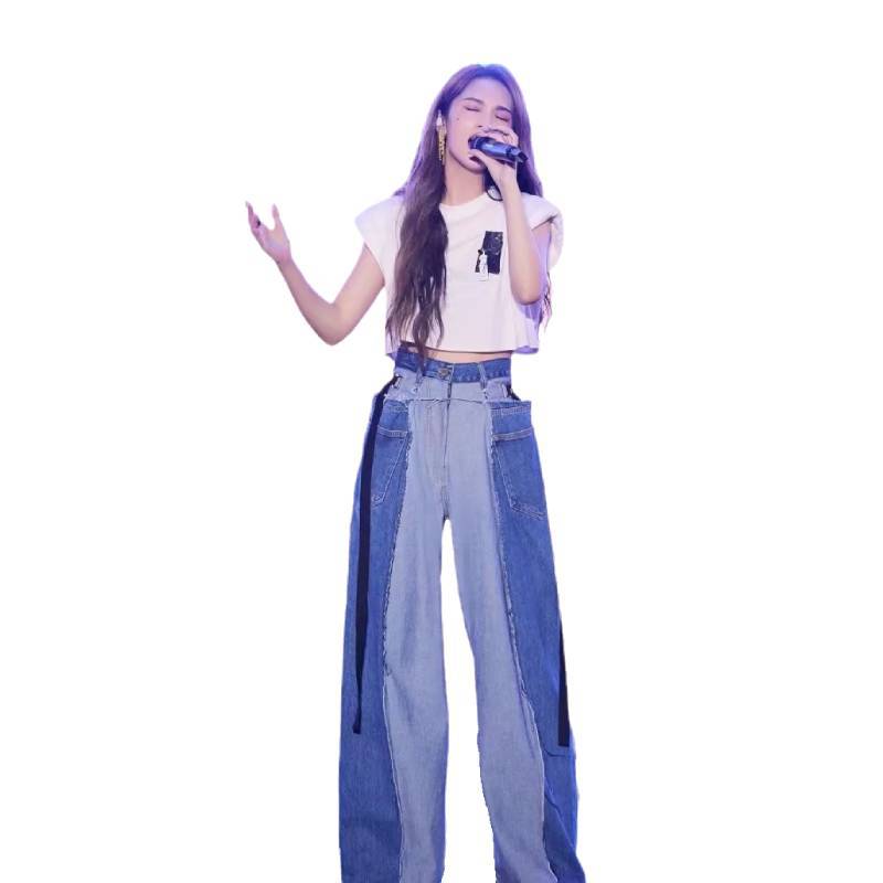 Counter withdrawal brand discount women Yang Yanlin Yang Yanlin's same retro jeans sleeveless T -shirt wide -leg pants
