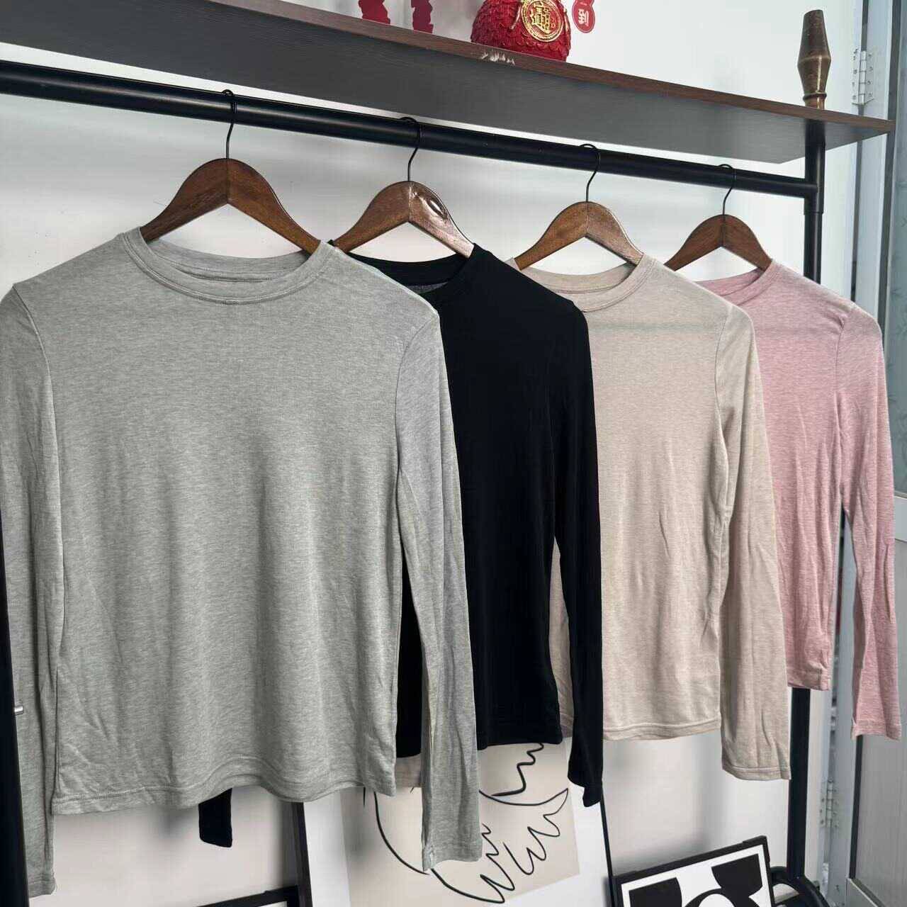 Exit Korean!Round neck boiled wool+orchid Tian silk long -sleeved bottom shirt fabric giant skin