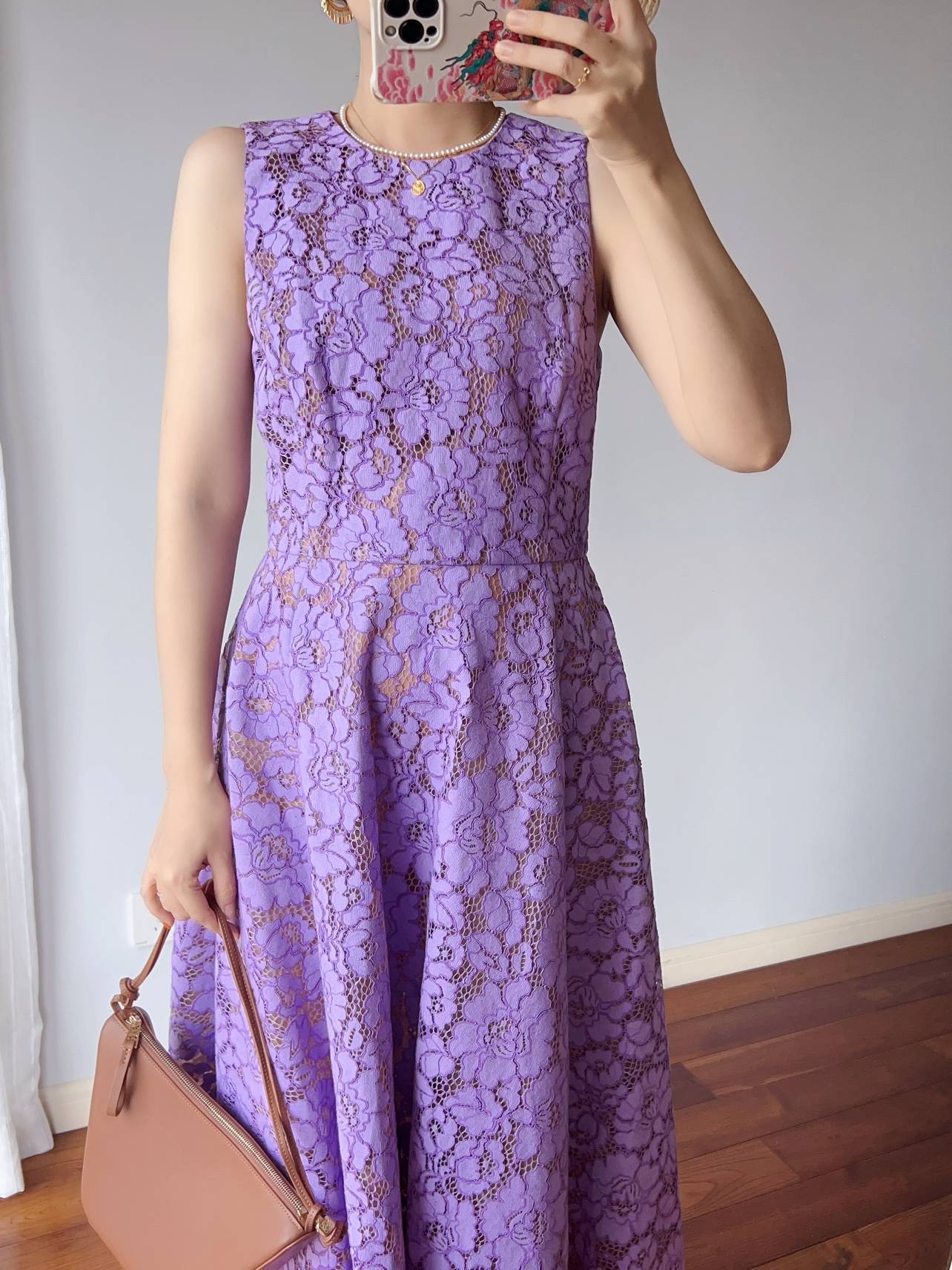 Expensive high -end line!Mk dignified atmospheric purple eyelashes lace lace slimating A -line long dress