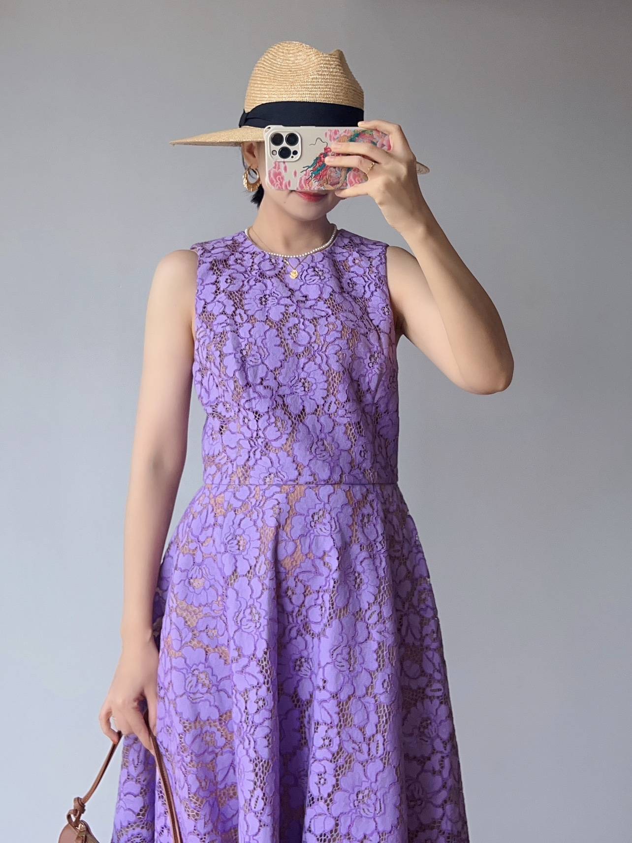 Expensive high -end line!Mk dignified atmospheric purple eyelashes lace lace slimating A -line long dress