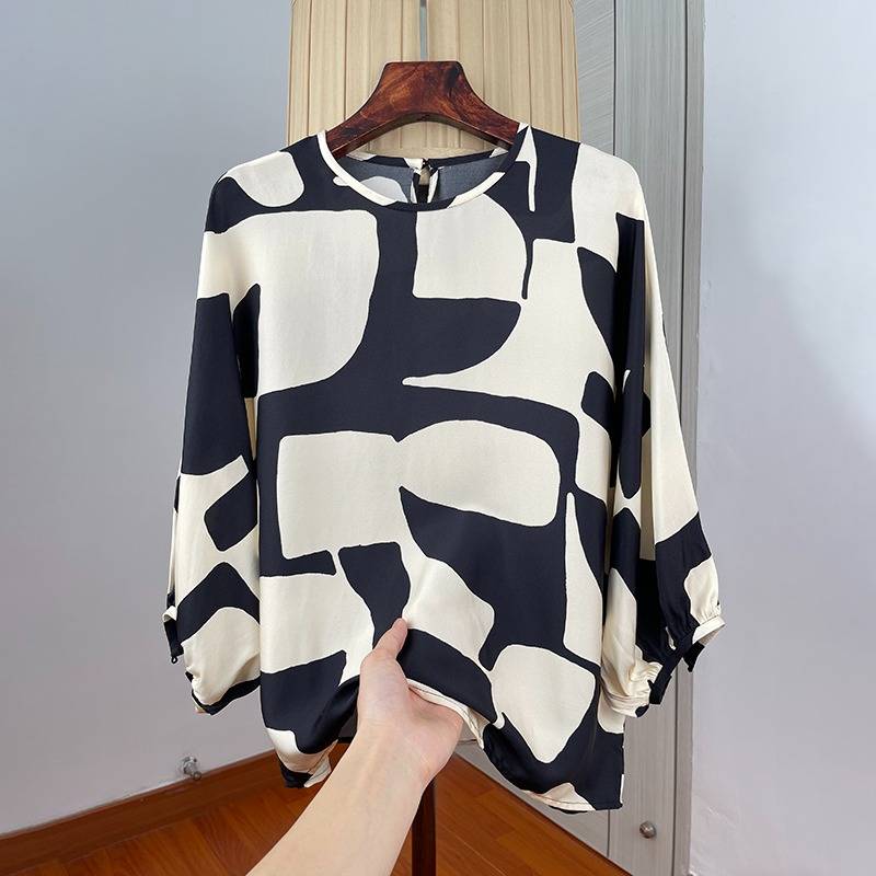 Outlets clearing the leakage export brand, silk mulberry silk shirt female seven -point lantern sleeve top