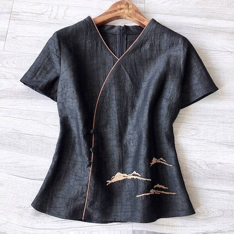 Clear warehouse leakage ~ Welfare price counter women's clothing Chinese heavy turtle pattern real silk incense cloud gauze short -sleeved T -shirt women