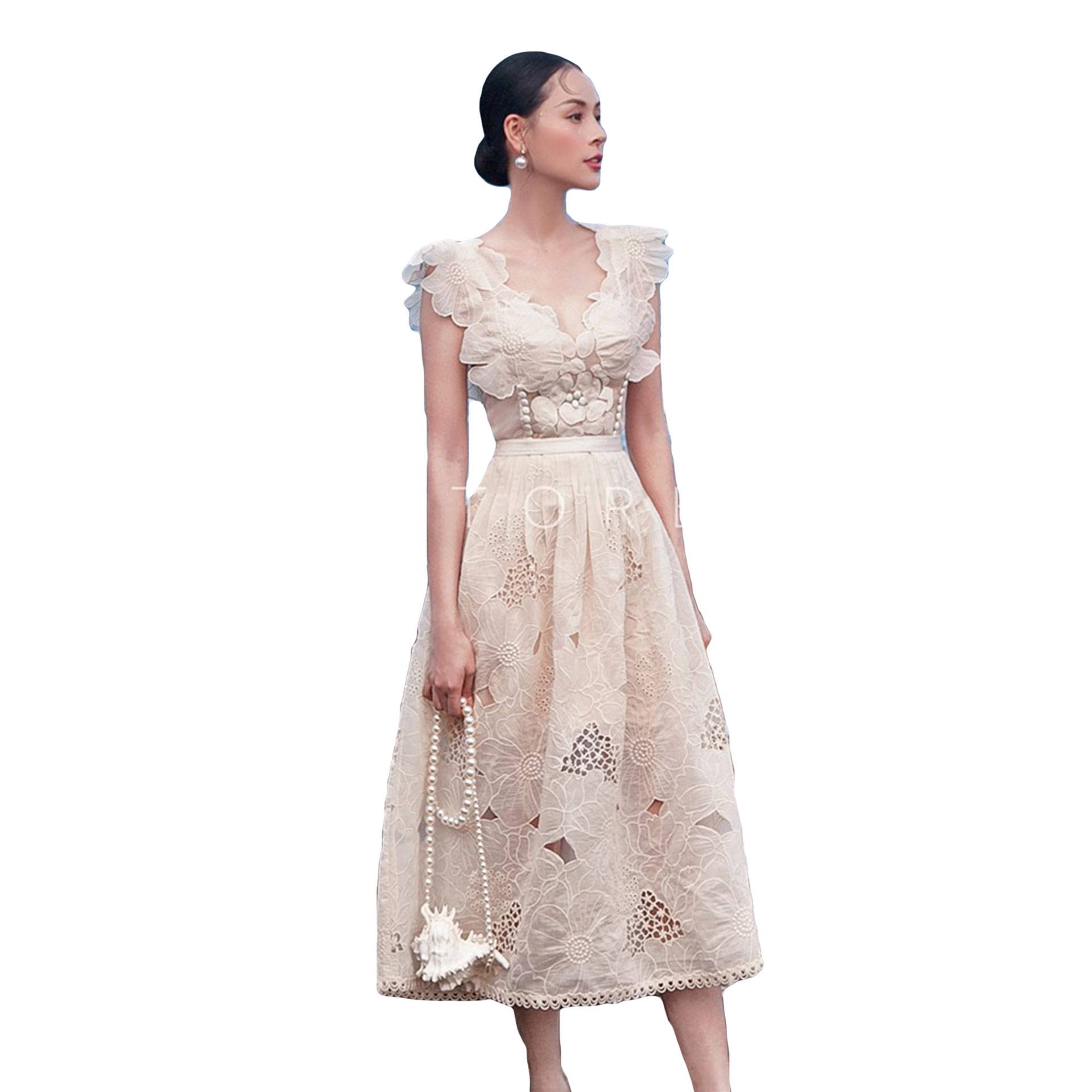 Amy Coral Ocean Princess temperament niche ladies dress, small dress, European gauze flower Fairy Vietnam