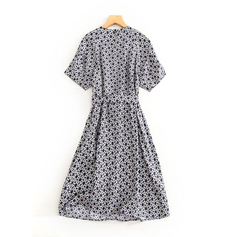 Dr. K Retro Chain Print/Real Silk Crowded Silk Collaring Lands Locked Waist Long Dress 4L0350