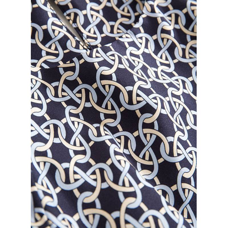 Dr. K Retro Chain Print/Real Silk Crowded Silk Collaring Lands Locked Waist Long Dress 4L0350