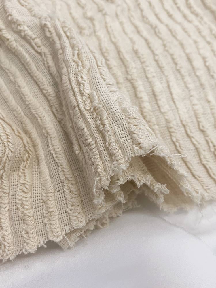 Dark beige alternative striped hair circles flowing Soviet Sensory linen Fashion Show Show Fashion Designer Fabric