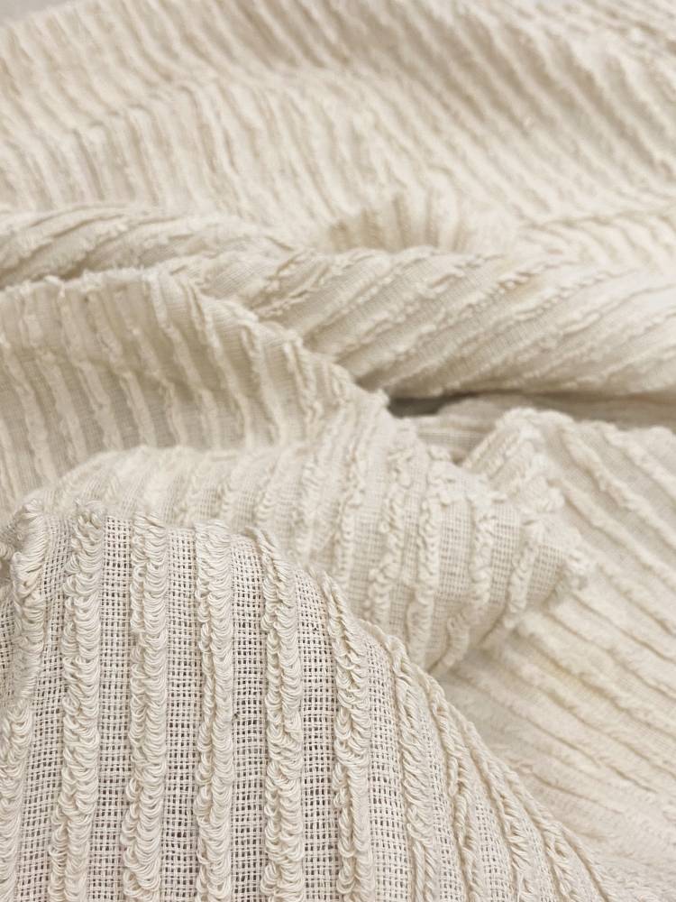 Dark beige alternative striped hair circles flowing Soviet Sensory linen Fashion Show Show Fashion Designer Fabric