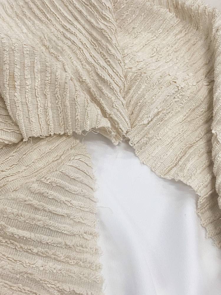 Dark beige alternative striped hair circles flowing Soviet Sensory linen Fashion Show Show Fashion Designer Fabric