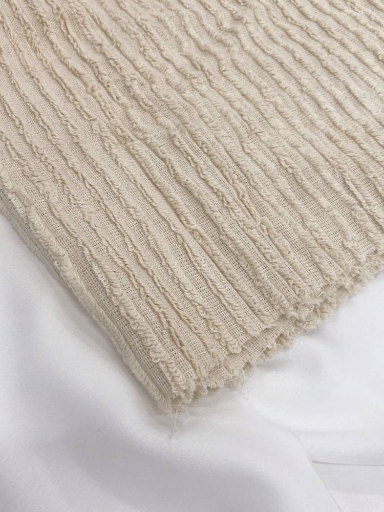 Dark beige alternative striped hair circles flowing Soviet Sensory linen Fashion Show Show Fashion Designer Fabric