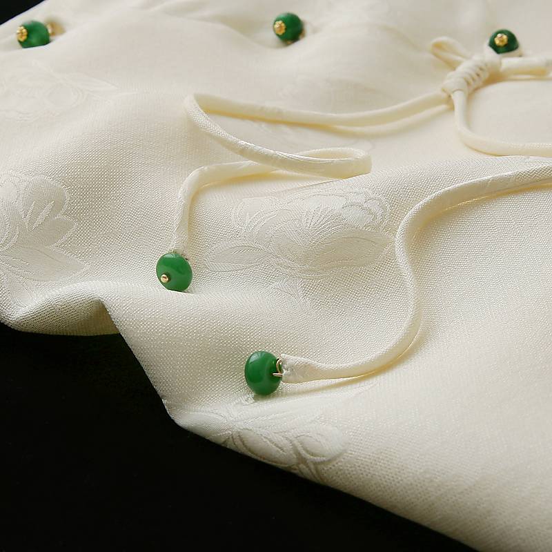 19 Mimi heavy 100 pure mulberry silk real silk ~ jacquard shirt women's national style new Chinese retro oblique long sleeve top