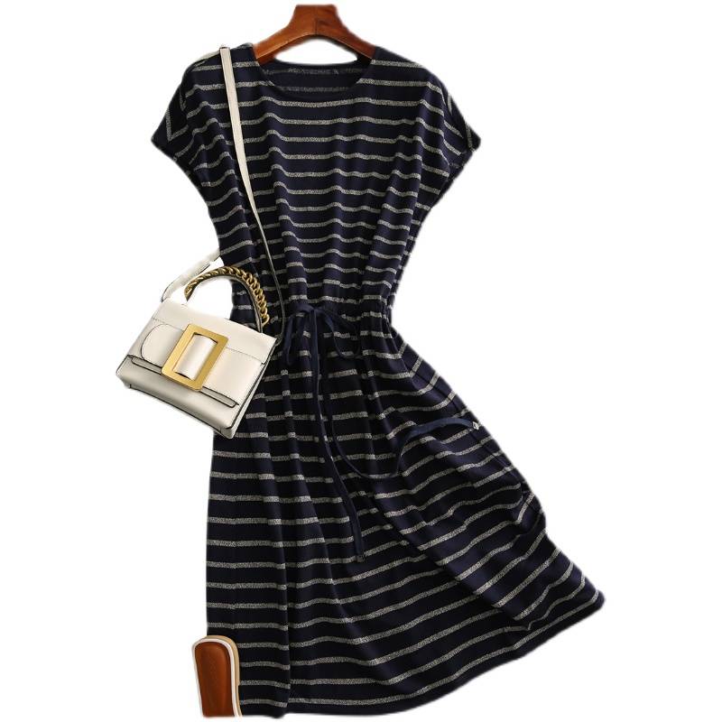 Clear warehouse leakage first -line brand counter mall withdrawing the label shelter women's European goods covered niperbon knitted striped dress summer