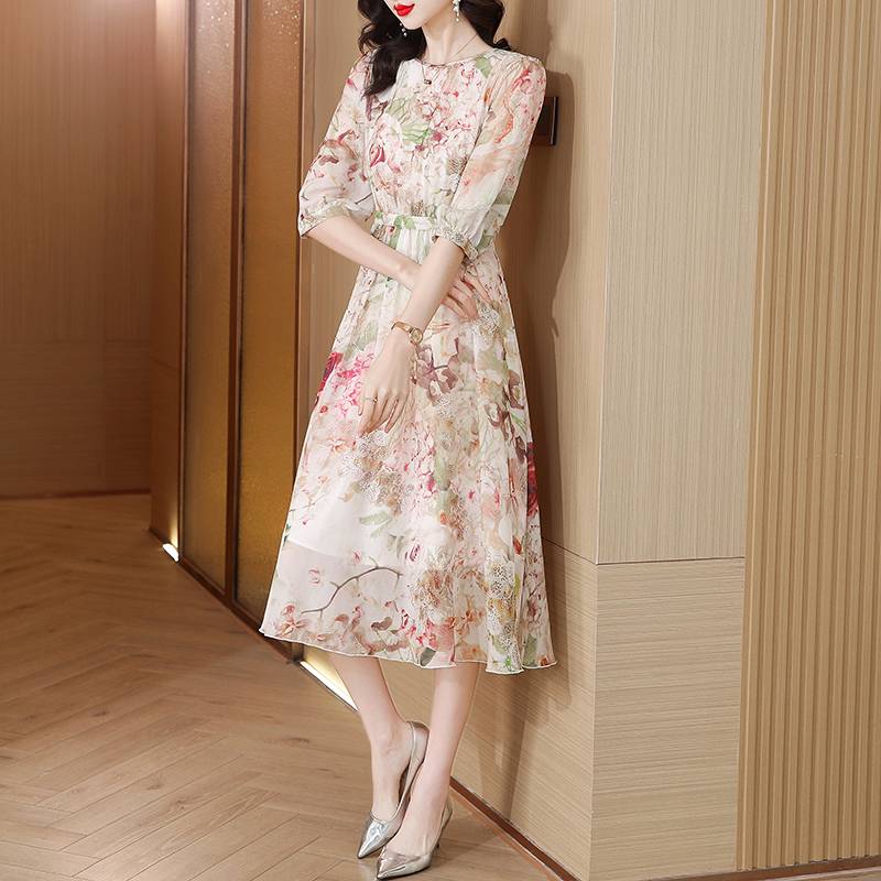 Clear warehouse leakage fashion printing real silk dress female spring and summer original single special sacrifice silk long skirt is thin