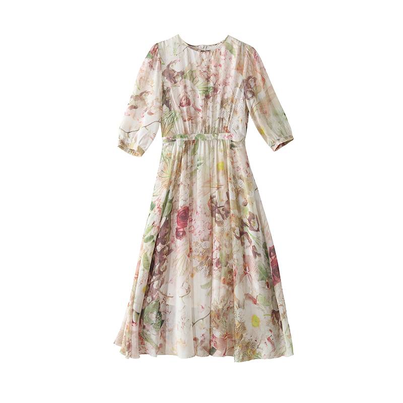 Clear warehouse leakage fashion printing real silk dress female spring and summer original single special sacrifice silk long skirt is thin