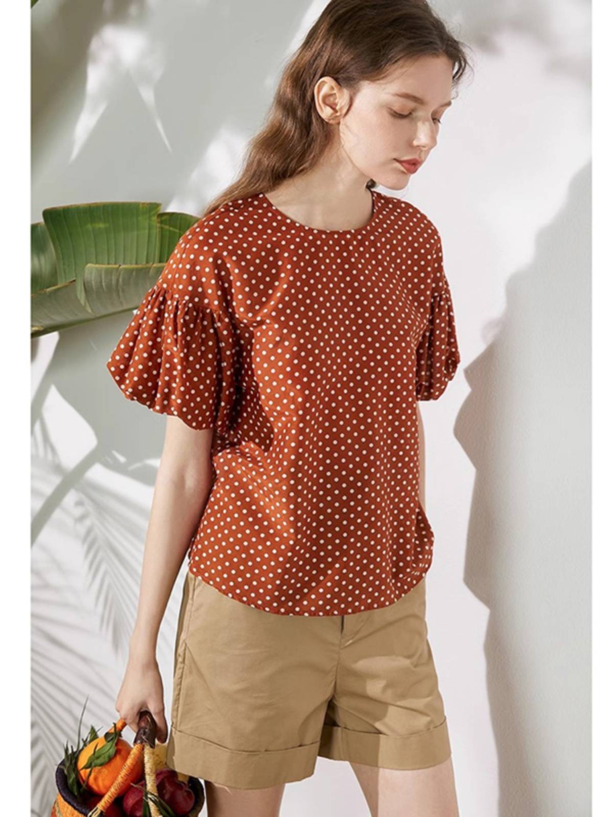 Real silk mulberry silk silk cotton exit original single OL high -end fashion foreign gas wave dot short -sleeved shirt top