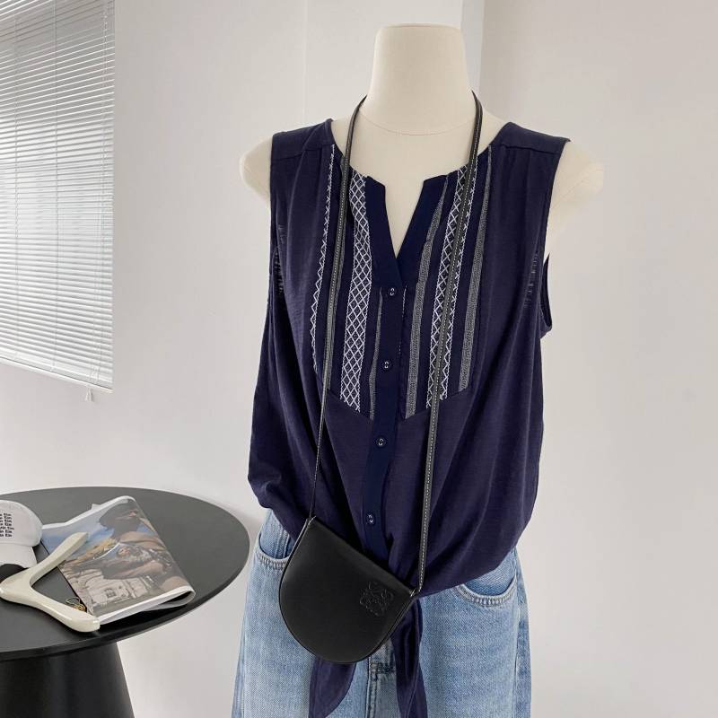 !33493# Pure cotton soft texture material stitching sleeveless vest T -shirt 0.12kg