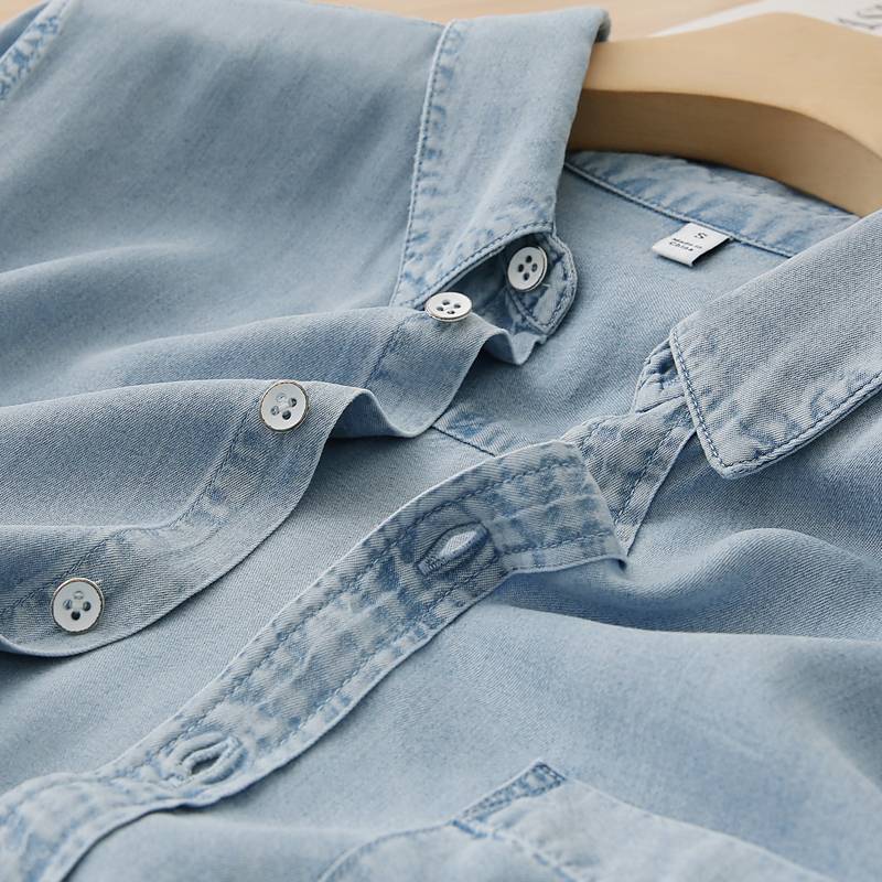 Cow!French fermentation!3 times softer than conventional denim!Loose shirt female autumn stack wearing light blue