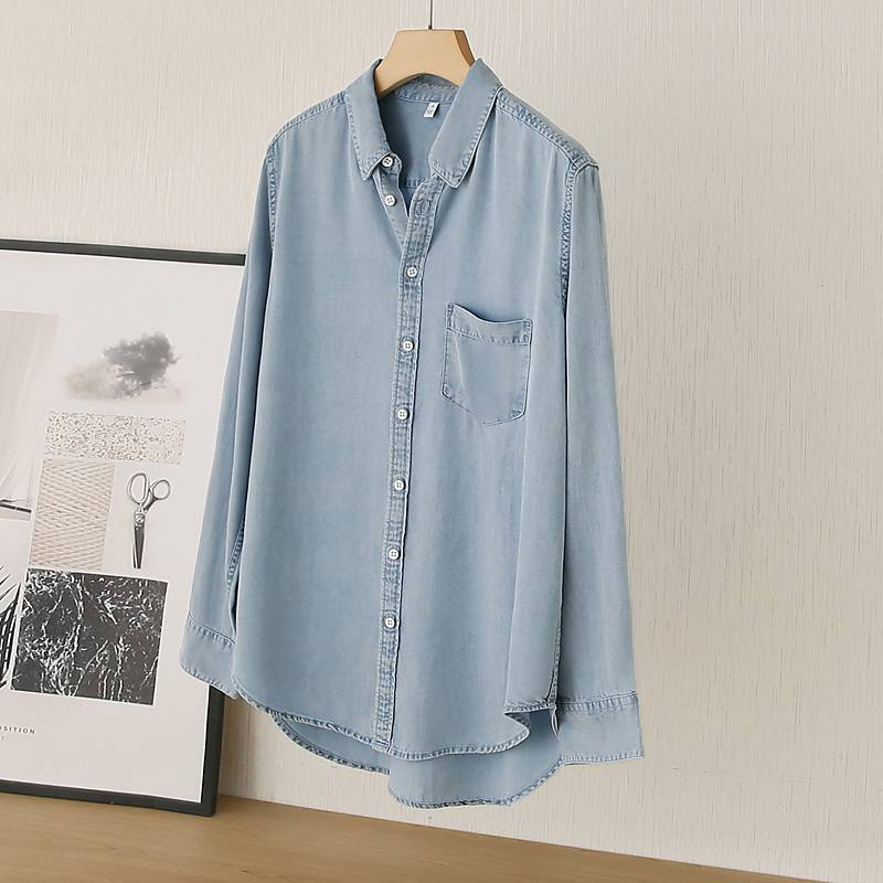 Cow!French fermentation!3 times softer than conventional denim!Loose shirt female autumn stack wearing light blue