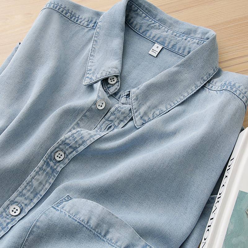 Cow!French fermentation!3 times softer than conventional denim!Loose shirt female autumn stack wearing light blue