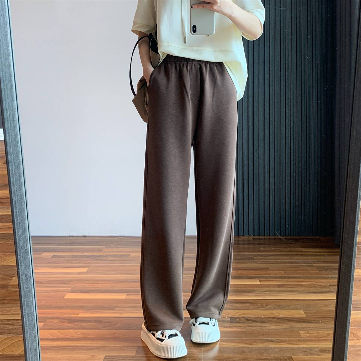 With real silk!Modal Heavy Gong Sand washing four -sided elasticity Slid Smooth Smooth High waist Straight leisure pants Female spring and summer new