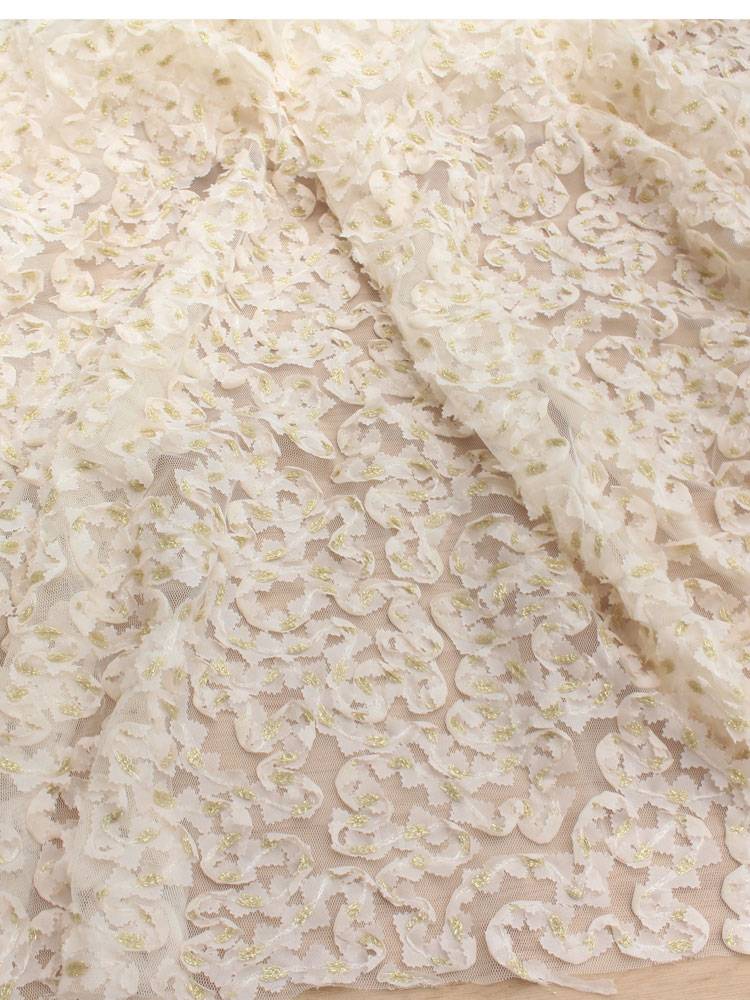 Korean single beige three -dimensional golden thread tither net gauze original clothing small dress long skirt fabric